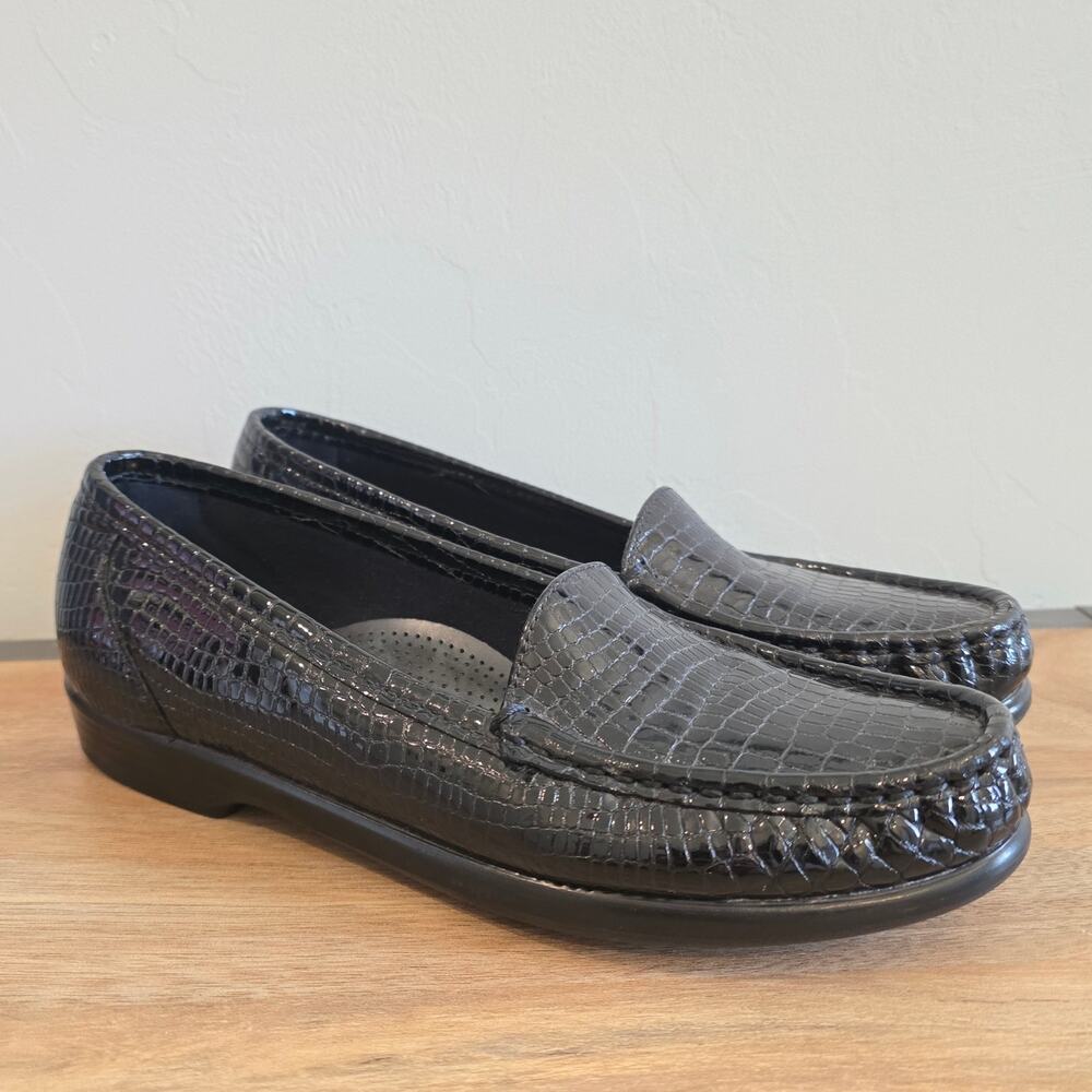 SAS Tripad Loafers Womens 7.5 B Black Croc Leather Comfort Slip On Shoes USA